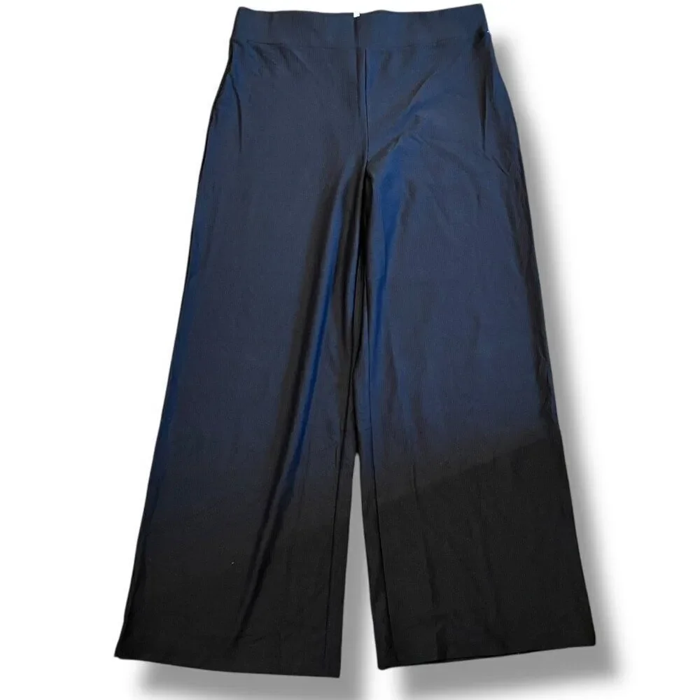 NWT Rhone Womens Ripple Wide Leg Black Sweatpants Lounge Pants Size XL